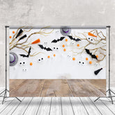 Lofaris Cute White Wall Wooden Floor Eyes Bats Photo Backdrop